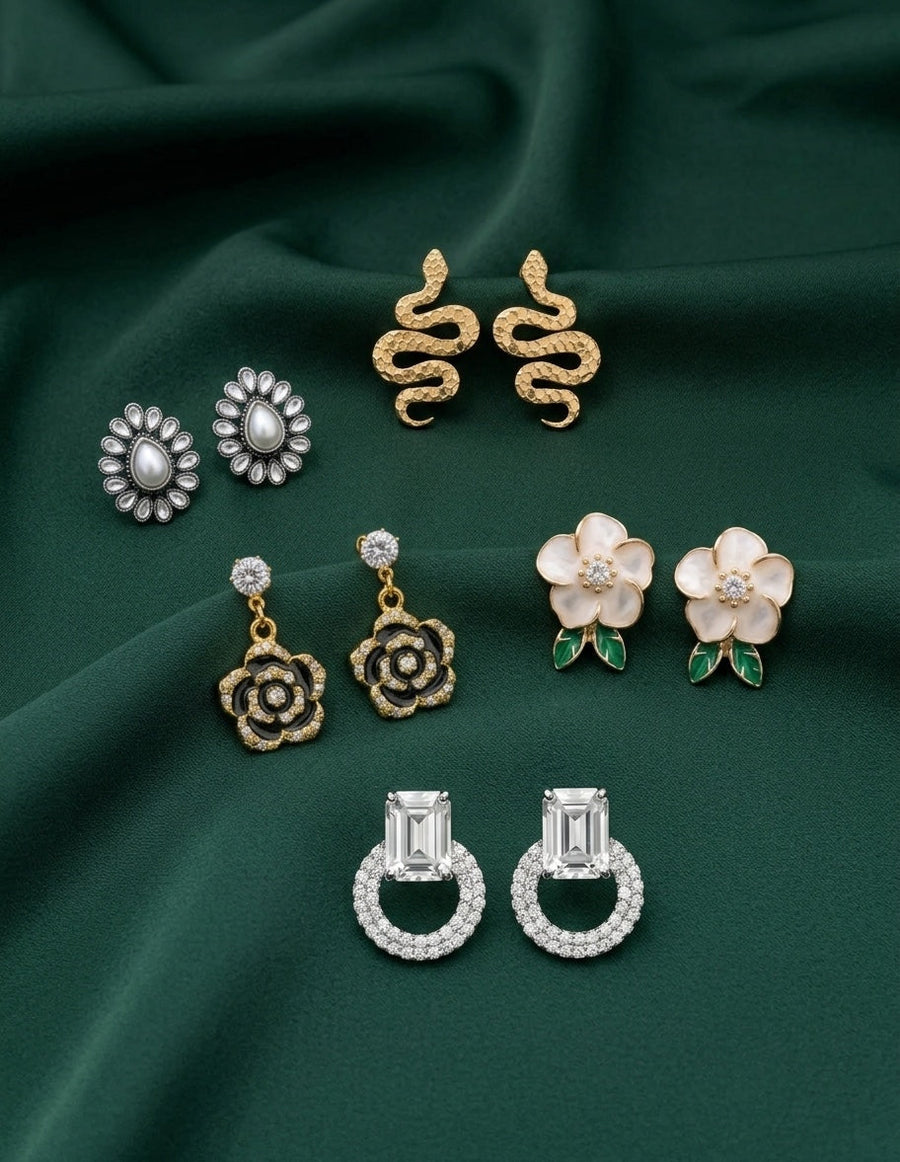 Set Of 5 Trendy Designs Combo Of Earrings