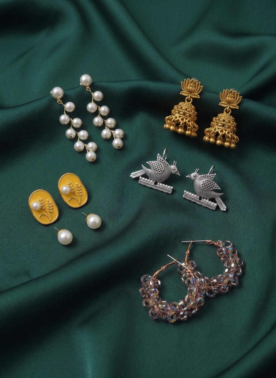 Set Of 5 Trendy Designs Combo Of Earrings