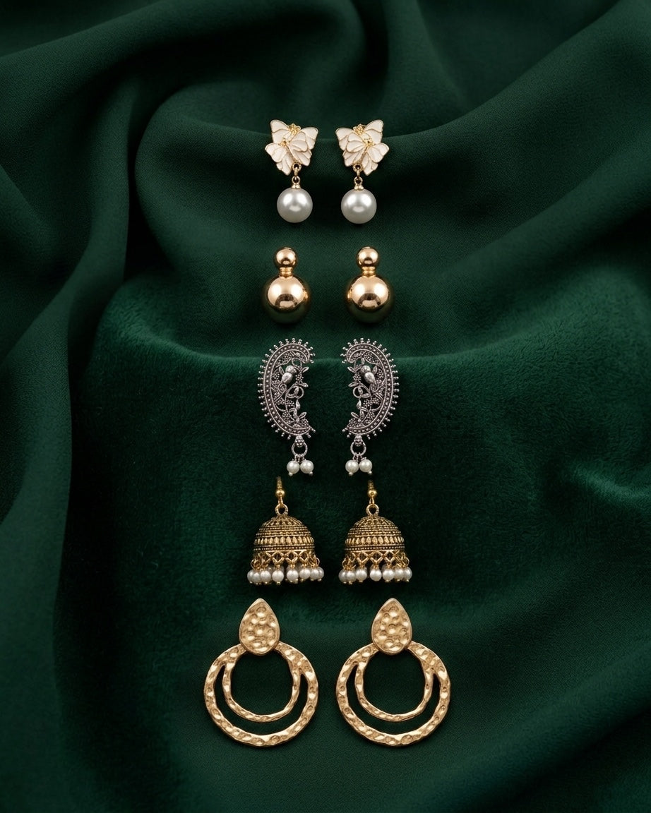 Set Of 5 Trendy Designs Combo Of Earrings
