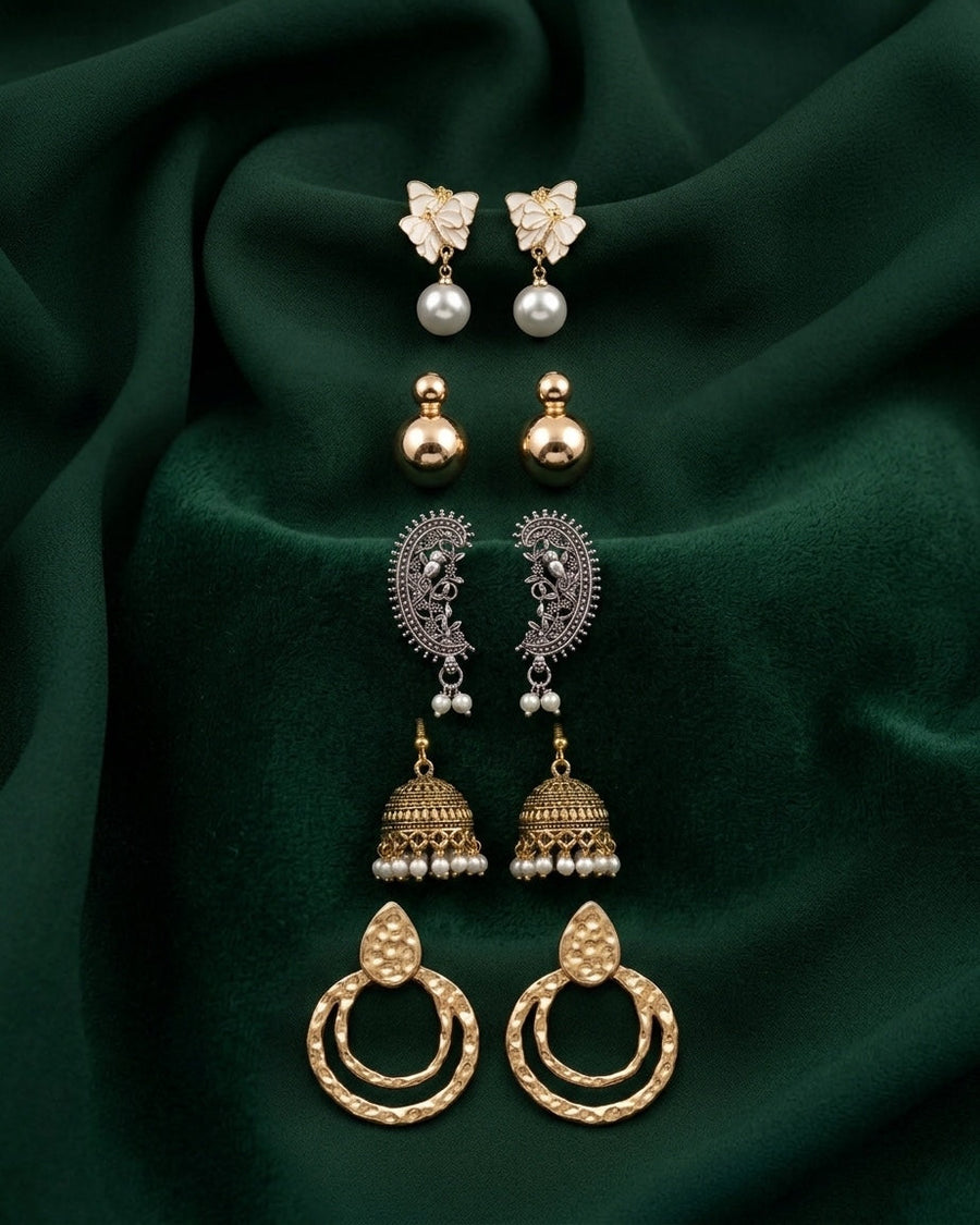 Set Of 5 Trendy Designs Combo Of Earrings