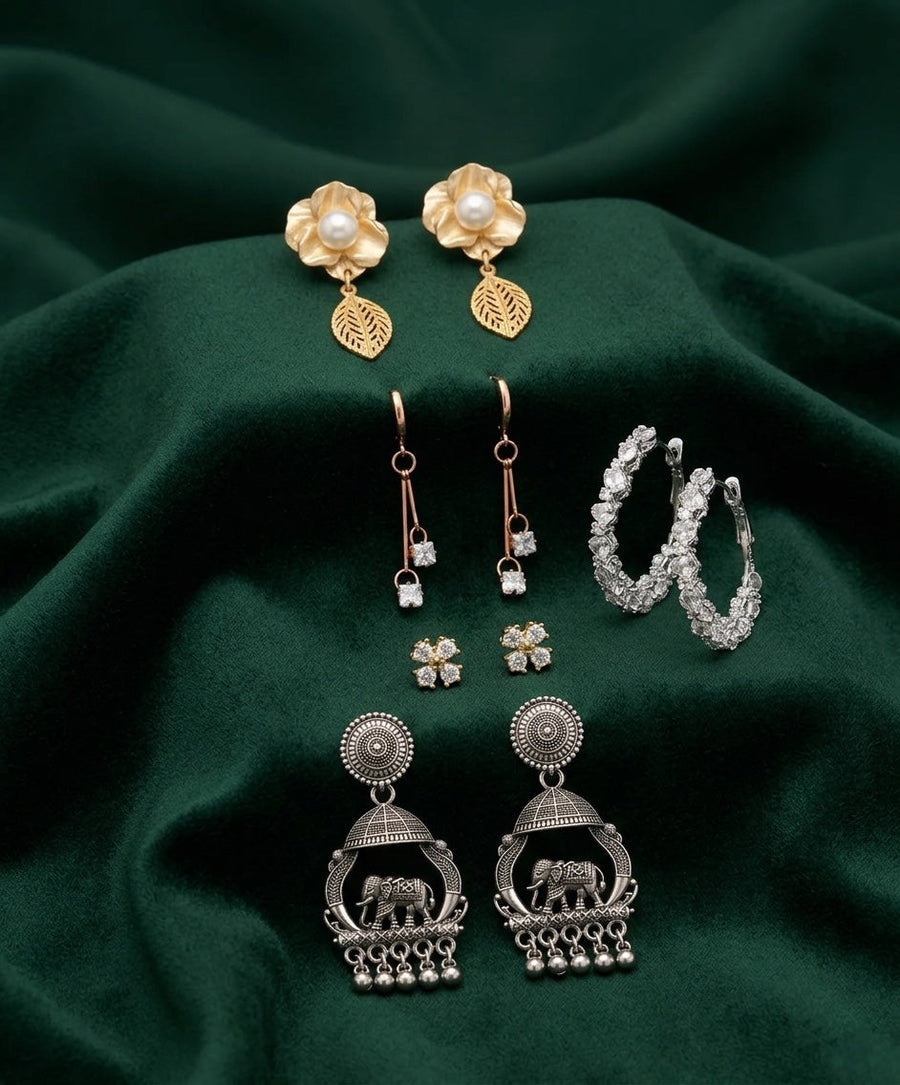 Set Of 5 Trendy Designs Combo Of Earrings