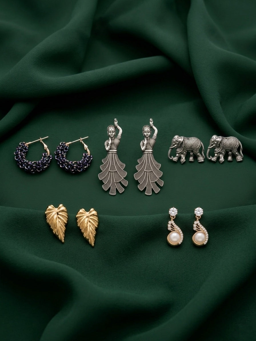 Set Of 5 Trendy Designs Combo Of Earrings
