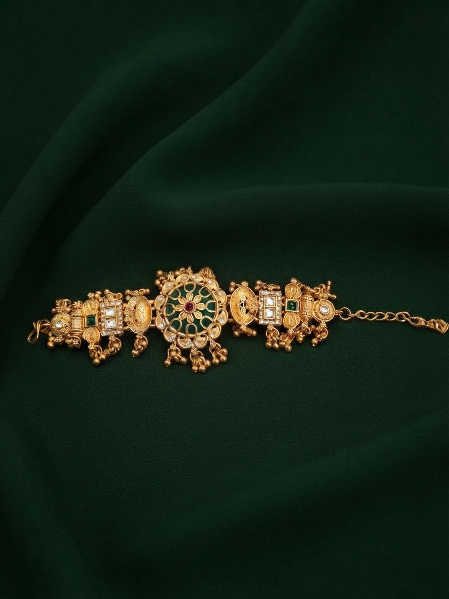 Gold Plated Multicolor Stone Studed Link Bracelet
