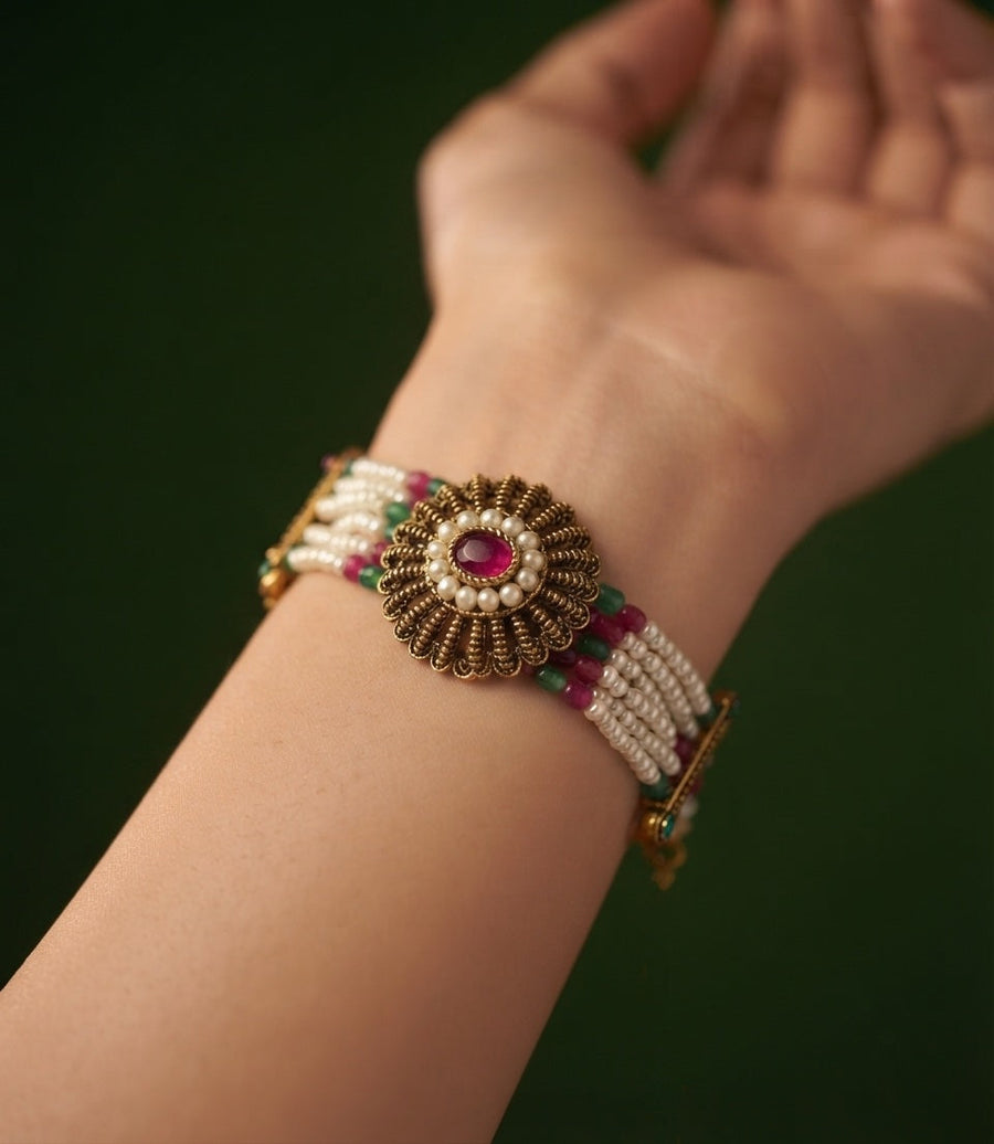 Gold Plated Fancy Pearls Trendy Bracelet