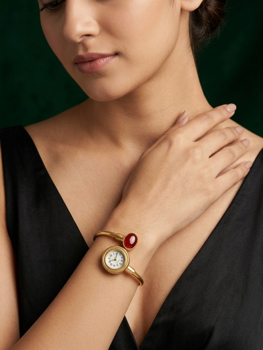 Gold Plated Trendy Watch Cuff Bracelet