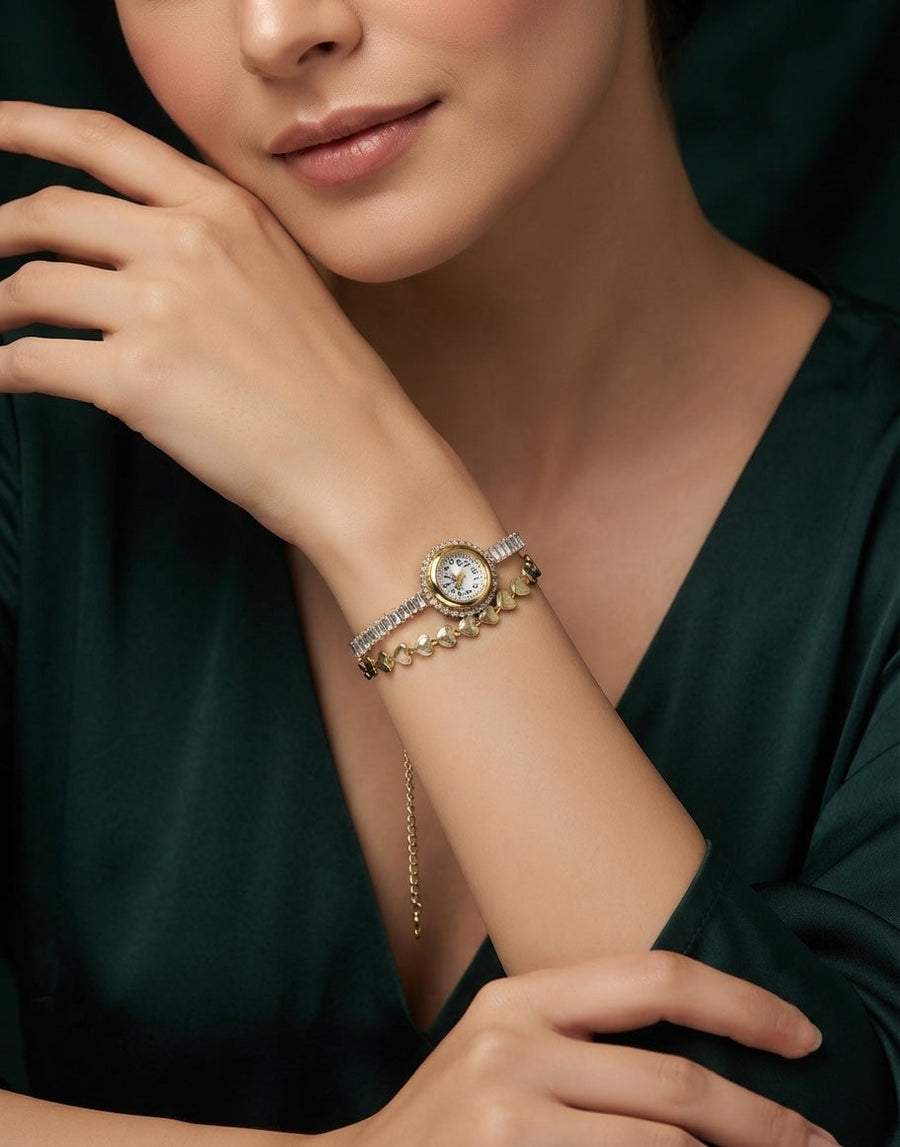 Gold Plated Trendy Bracelet Watch