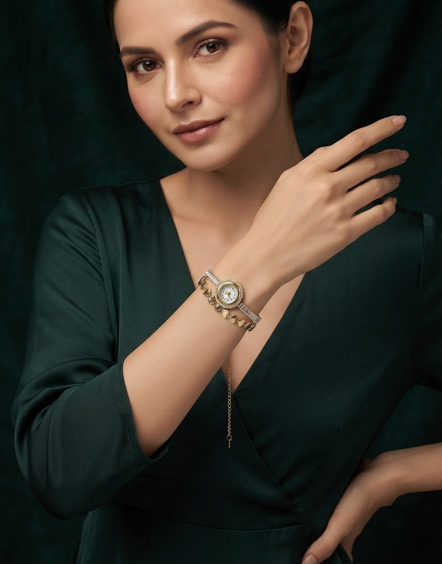 Gold Plated Trendy Bracelet Watch