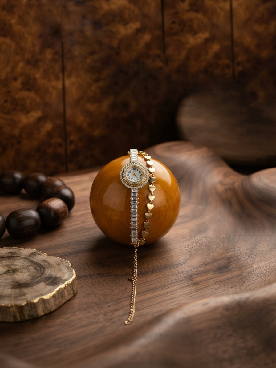 Gold Plated Trendy Bracelet Watch