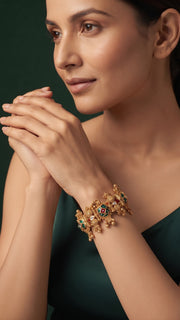 Gold Plated Fancy Beaded Trendy Link Bracelet