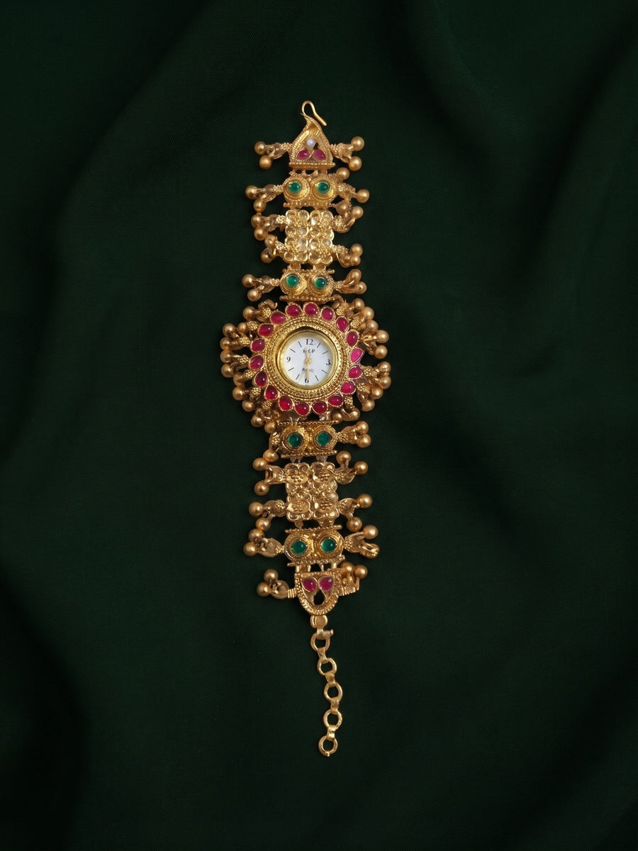 Gold Plated Trendy Watch With Gungroo Bracelet