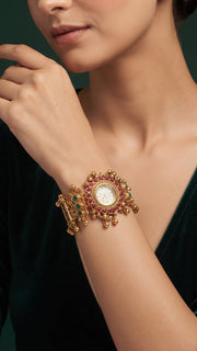 Gold Plated Trendy Watch With Gungroo Bracelet