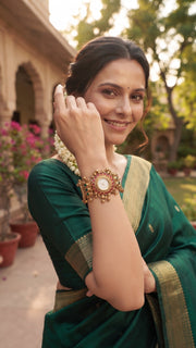 Gold Plated Trendy Watch With Gungroo Bracelet