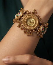 Gold Plated Trendy Watch With Gungroo Bracelet