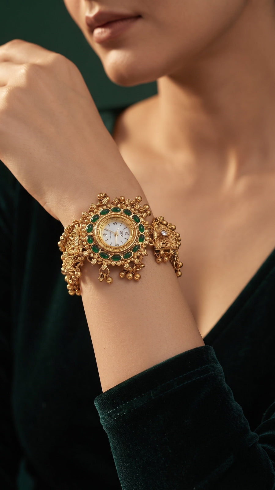 Gold Plated Trendy Watch With Gungroo Bracelet