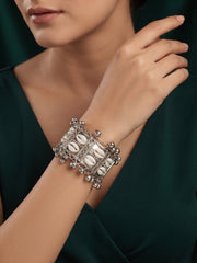 Silver Plated Oxidised Ghungroo Cuff Bracelet