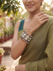 Silver Plated Oxidised Ghungroo Cuff Bracelet