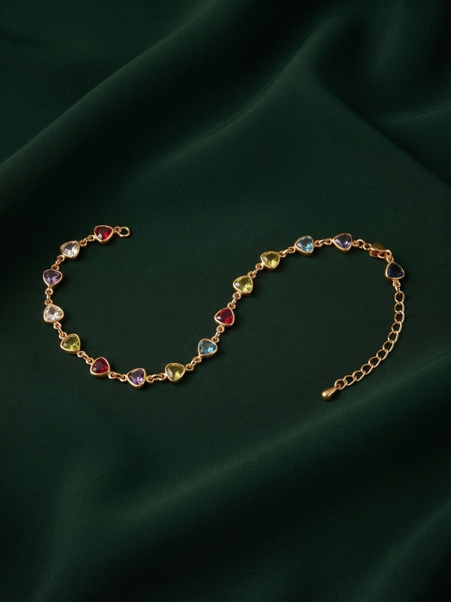 Gold Plated Multicolor Stone Studed Link Bracelet