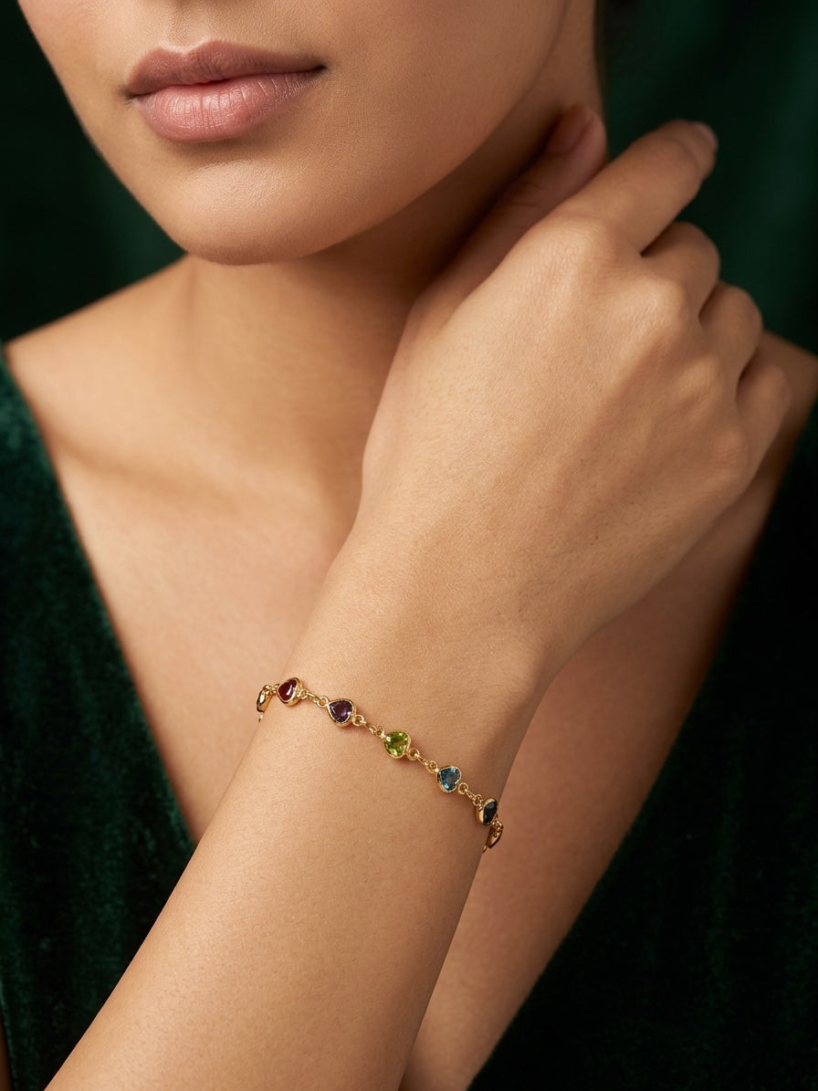 Gold Plated Multicolor Stone Studed Link Bracelet