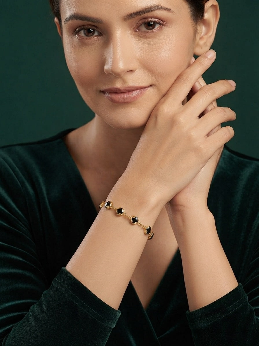 Gold Plated Fancy Beaded Trendy Link Bracelet