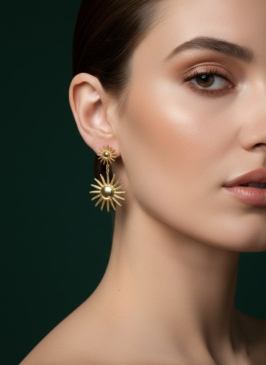 Golden Sun Shaped Drop Earring