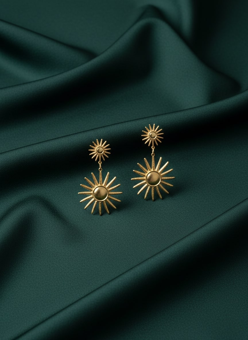 Golden Sun Shaped Drop Earring