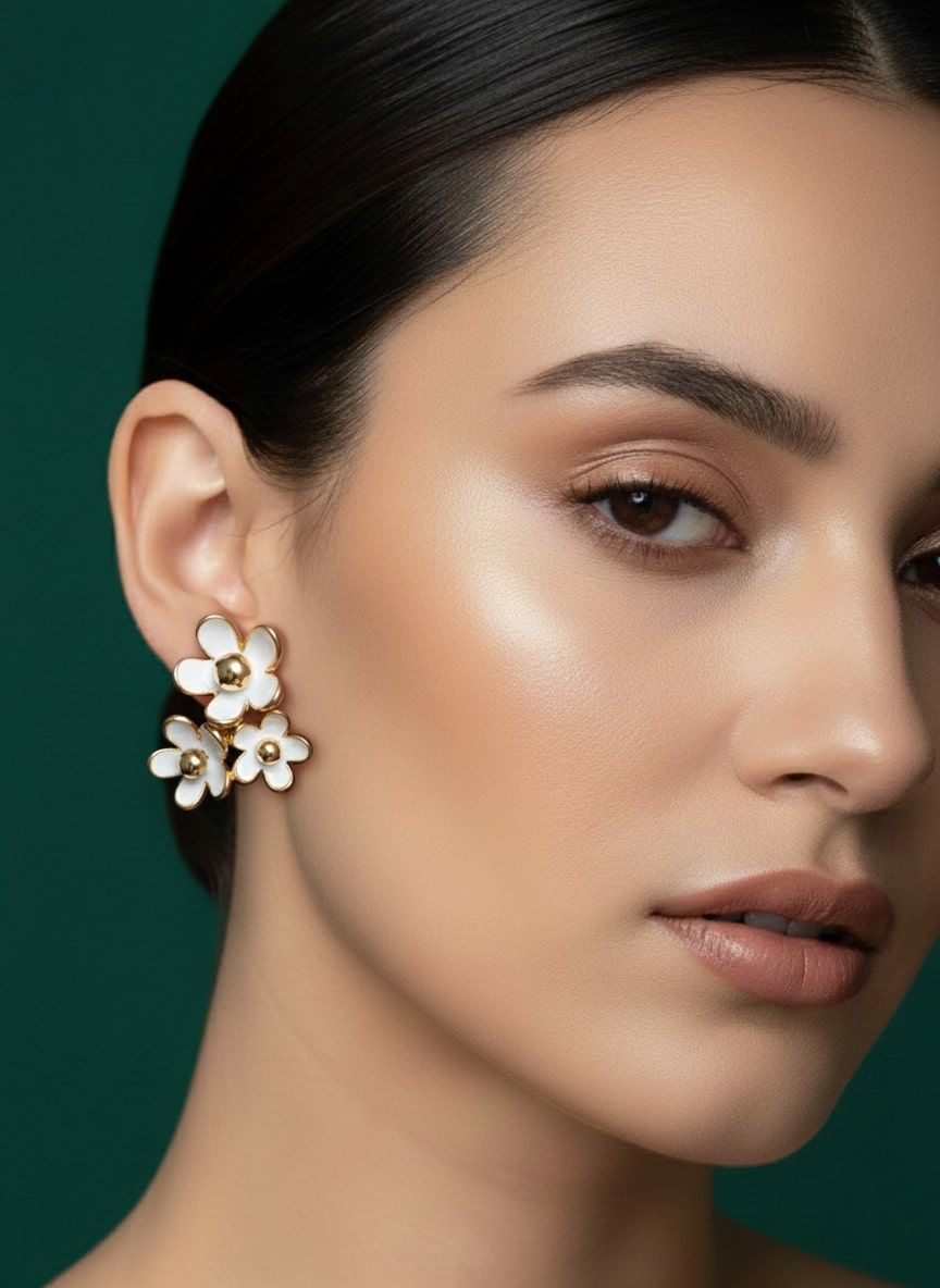 White & Golden Flower Studs