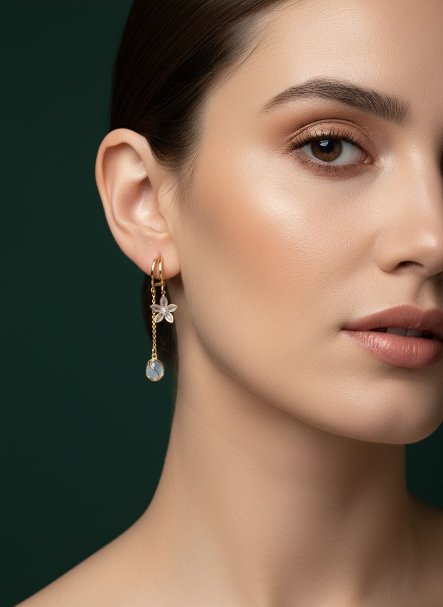 Diamond Floral And Beads tassels Earrings