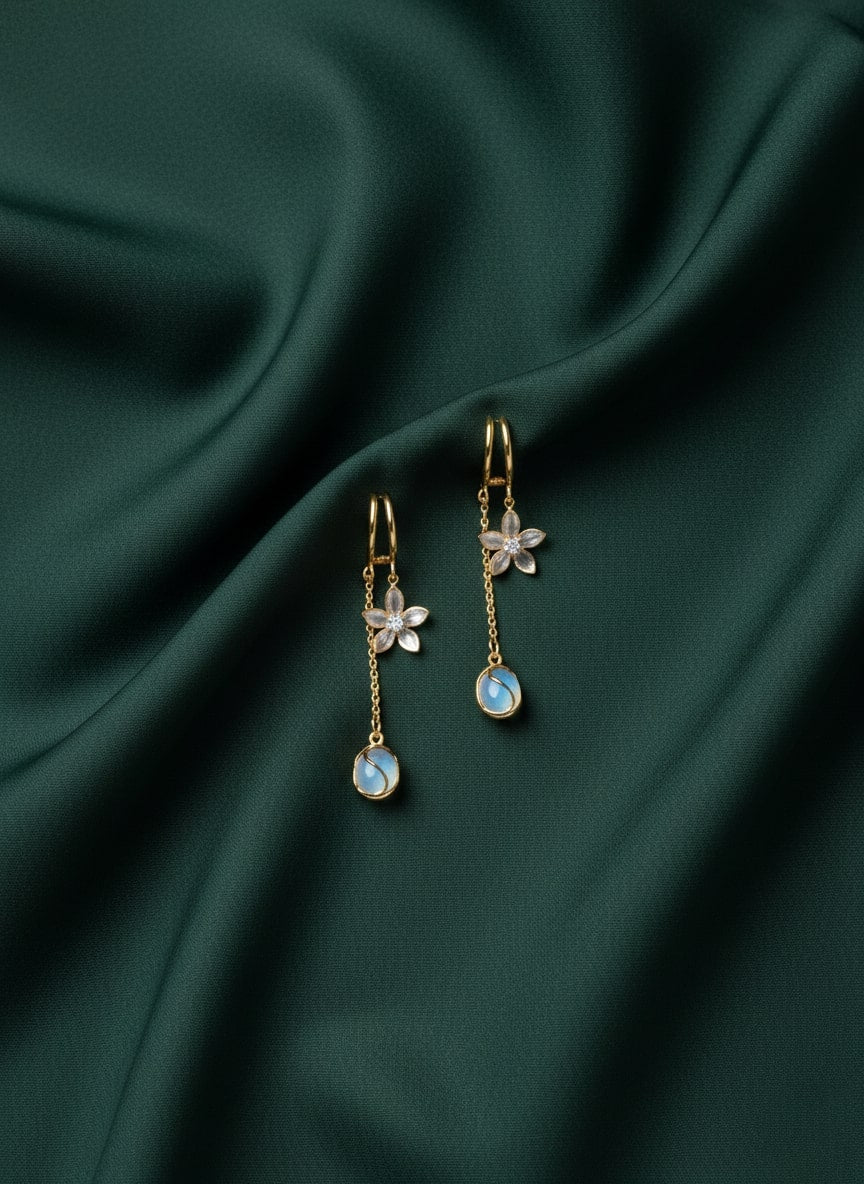 Diamond Floral And Beads tassels Earrings