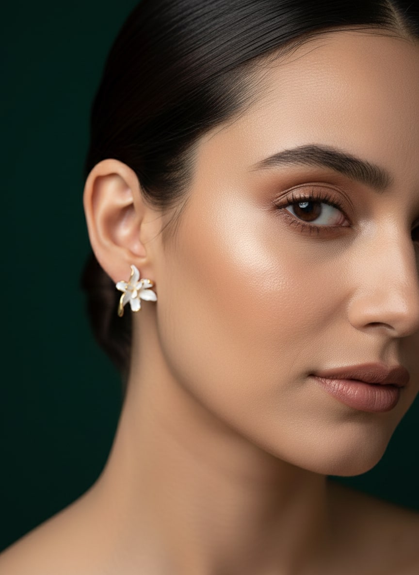 Classic White Floral Studs Earrings