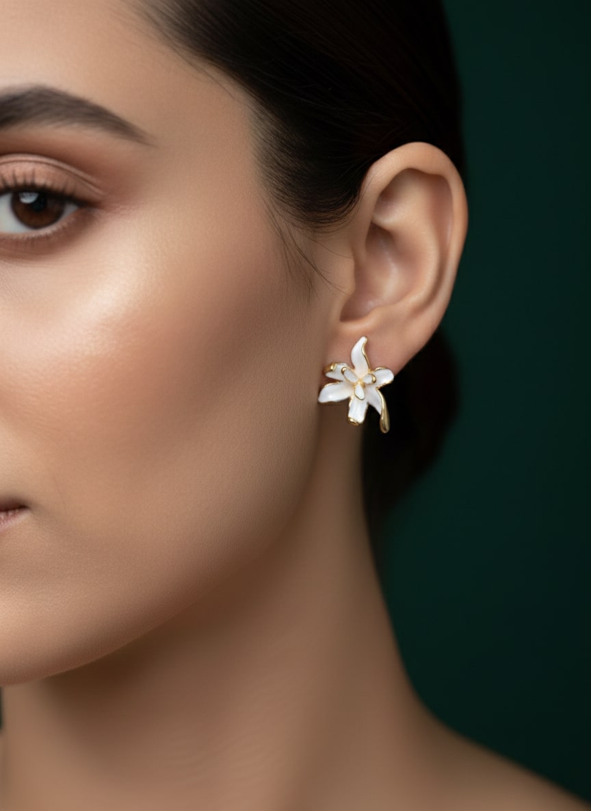 Classic White Floral Studs Earrings