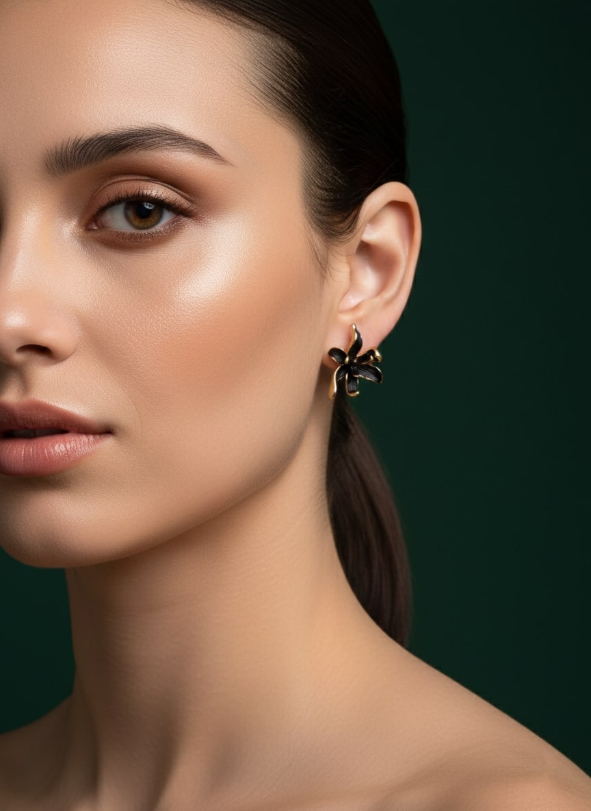 Black Flower Studs