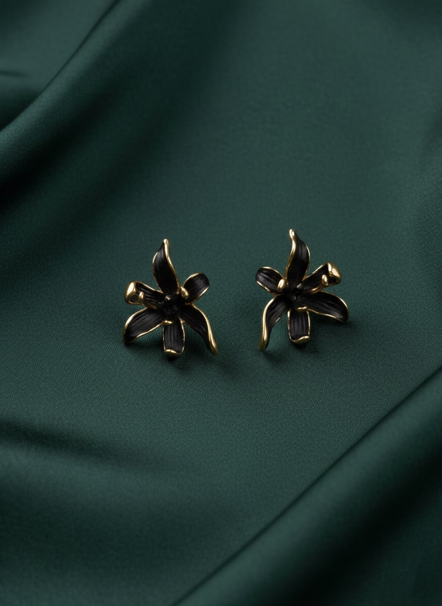 Black Flower Studs