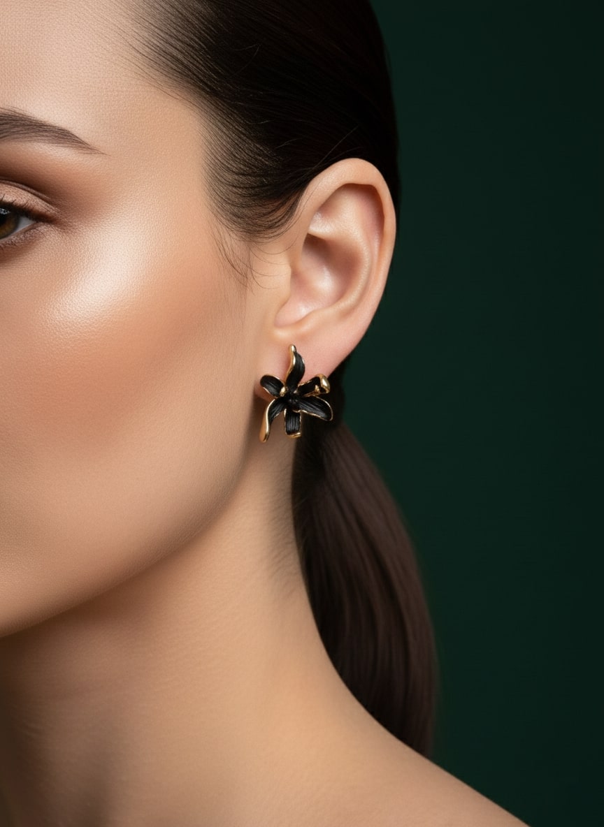 Black Flower Studs