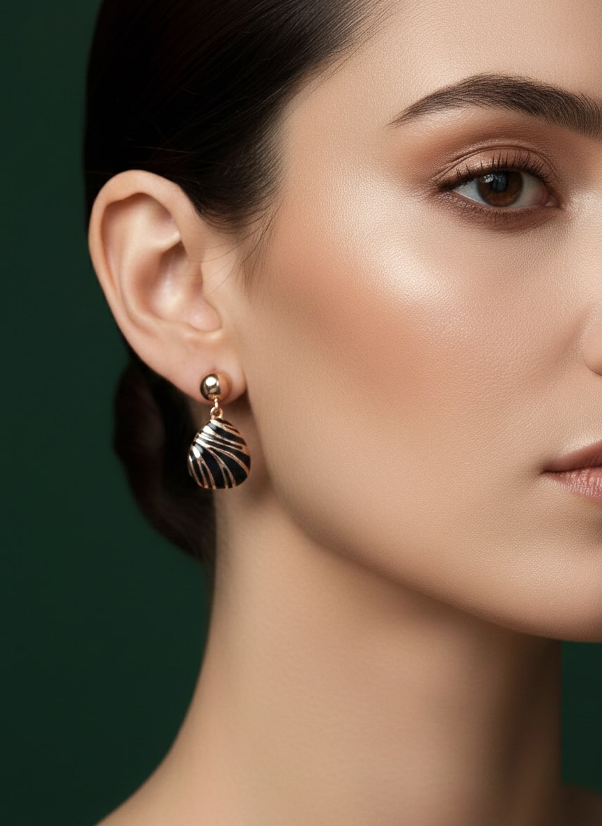 Golden With Black Unique Earring