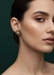 Golden Flower With White Pearl Studs
