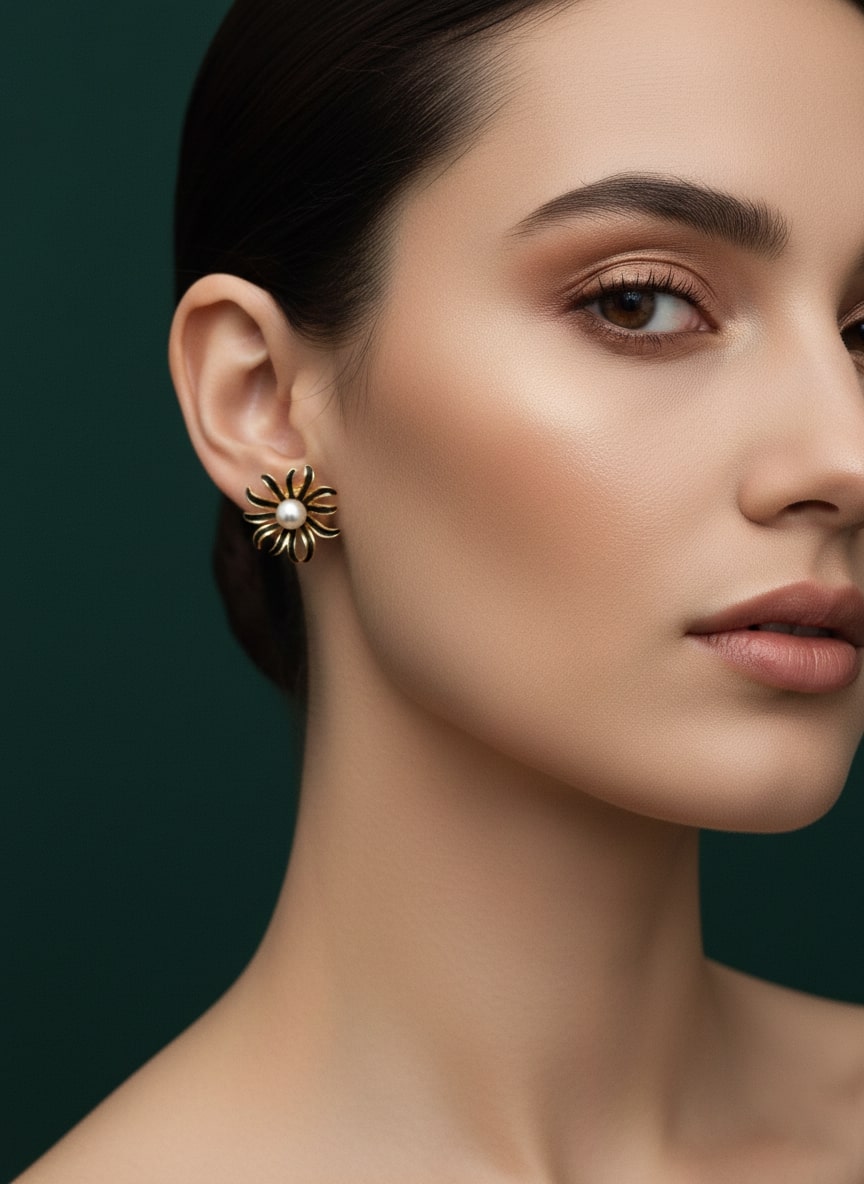 Golden Flower With White Pearl Studs