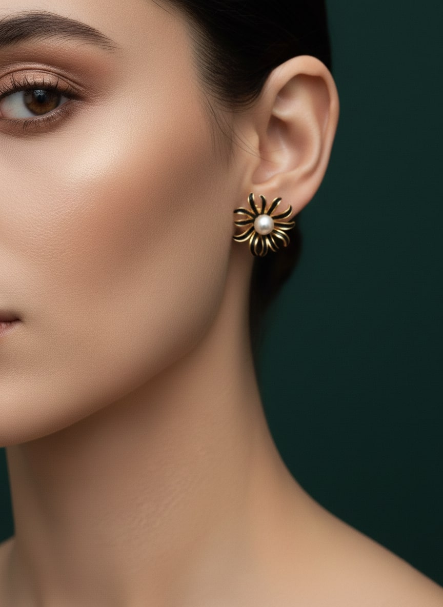 Golden Flower With White Pearl Studs