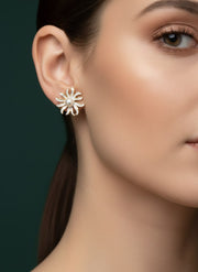 White Floral With Pearls Studs