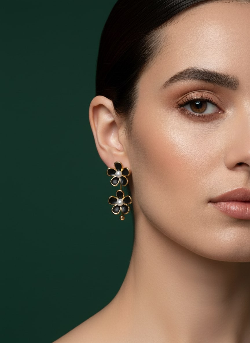Black Flower Drop Earrings