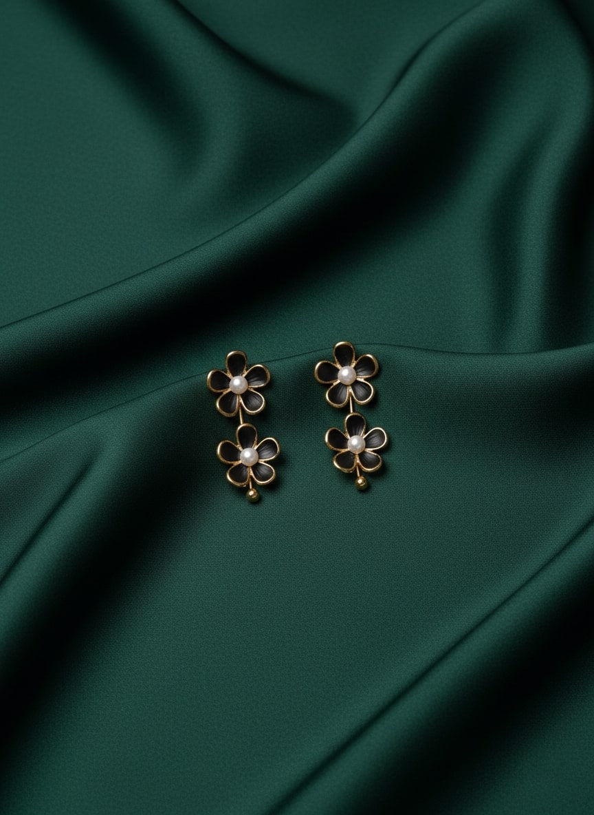 Black Flower Drop Earrings