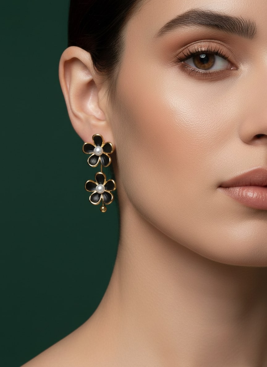 Black Flower Drop Earrings