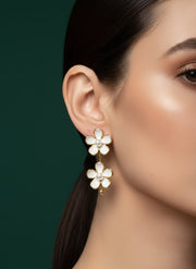 White & Golden Flower Earrings