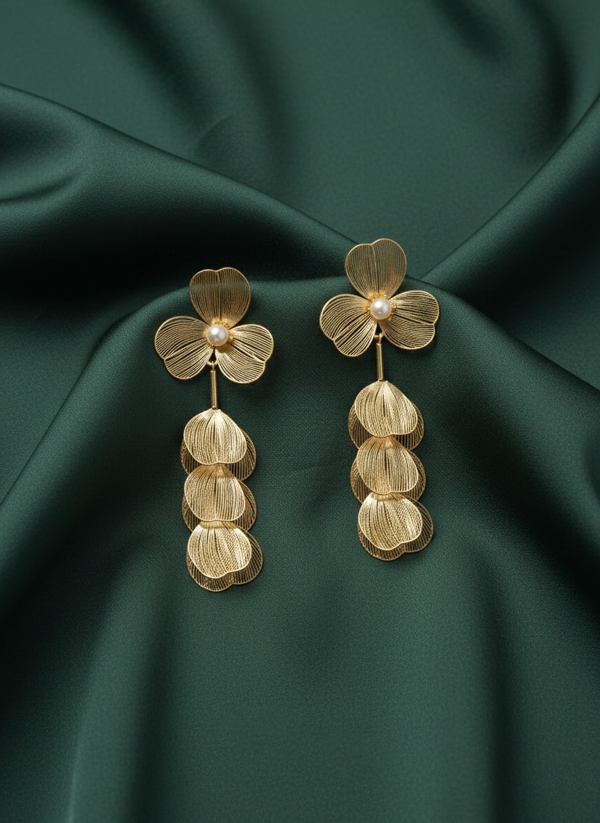 Floral With Pearls & Tassels Earrings