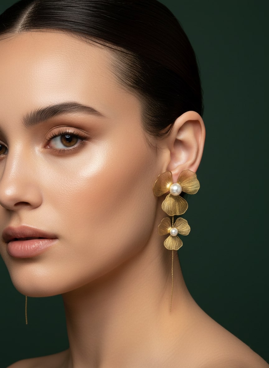 Floral With Pearls Threader Earrings