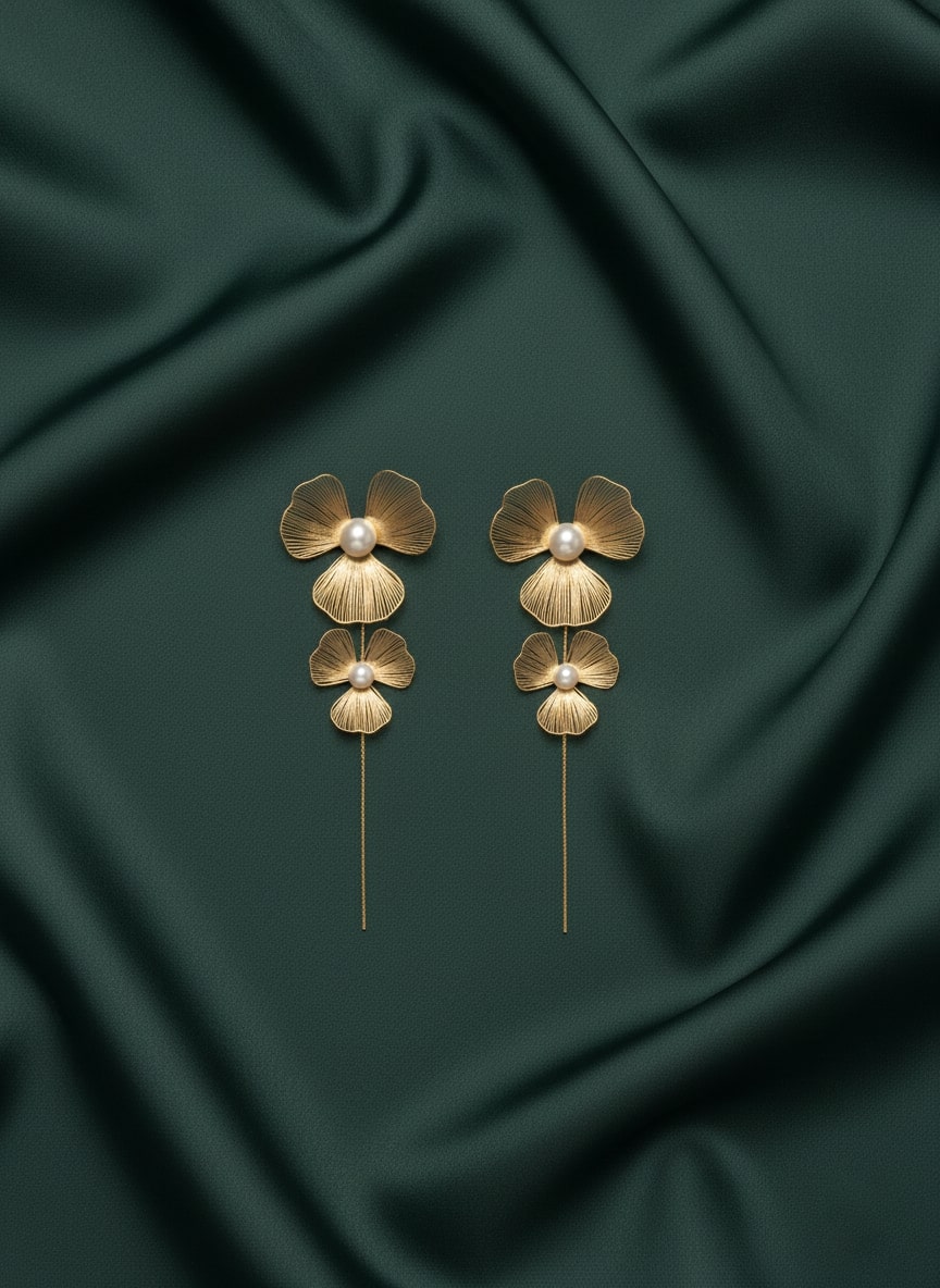 Floral With Pearls Threader Earrings