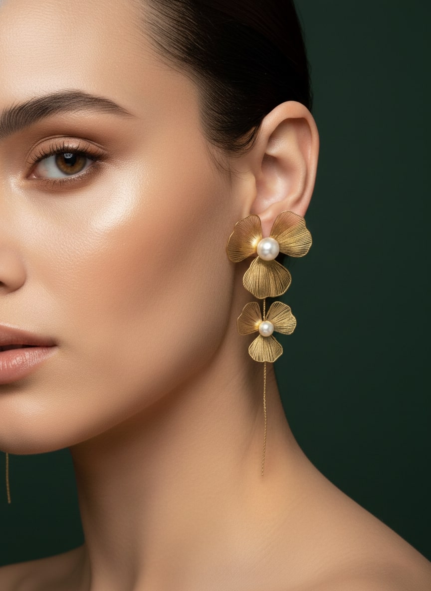 Floral With Pearls Threader Earrings