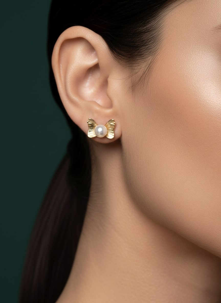 Fancy Bow With Beautiful Pearl Studs