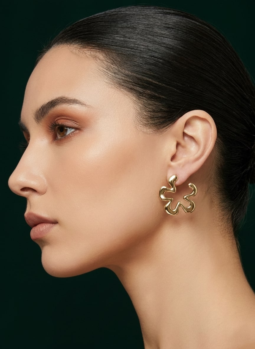 Gold Plated Flower Shaped Earrings