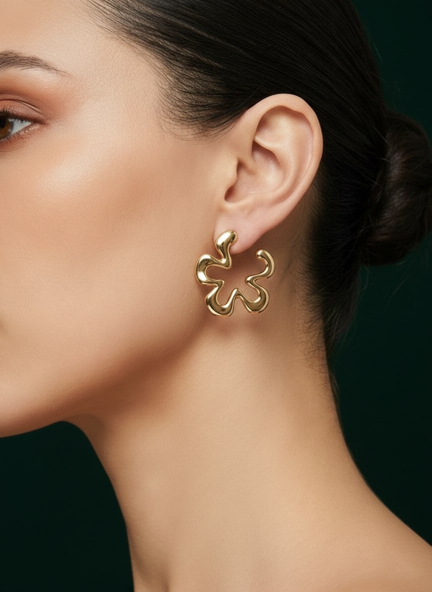 Gold Plated Flower Shaped Earrings