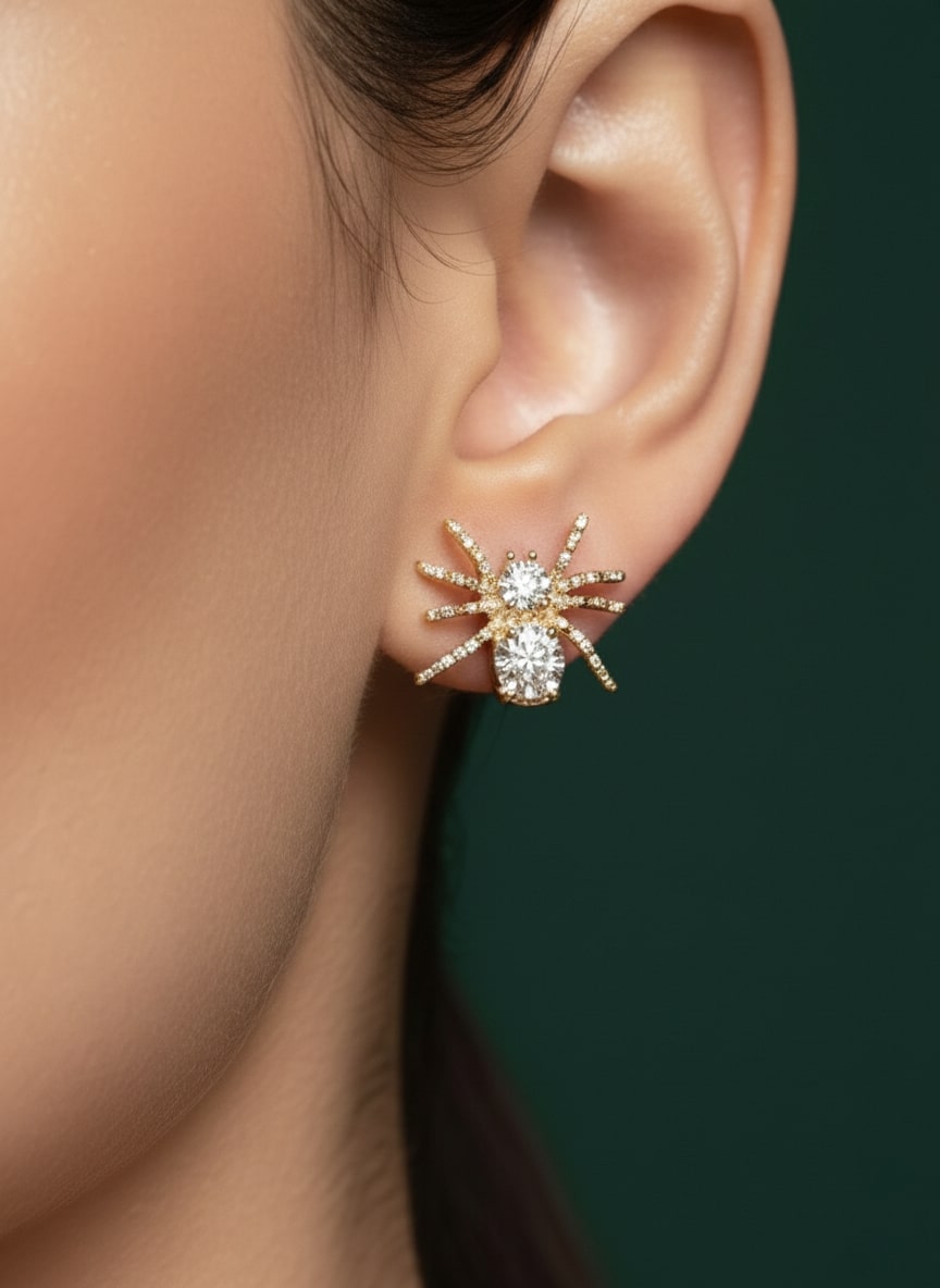 American Diamond Beaded Spider Studs Earrings
